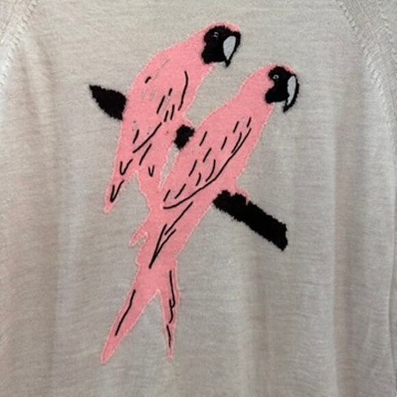 J.Crew Women's Knit Sweater 100% Merino Wool Pink Parrots Crew Neck Lightweight - Picture 4 of 10